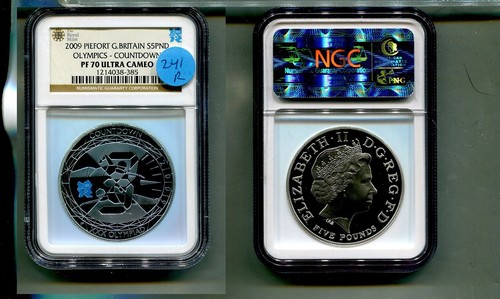 2009 PIEFORT 5 POUND GREAT BRITAIN OLYMPICS COUNTDOWN SILVER COIN NGC PF70 241R