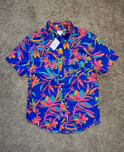 J Crew Crewcuts Blue Floral Hawaiian Short Sleeve Button Up Youth Boys 14 New - Picture 1 of 9