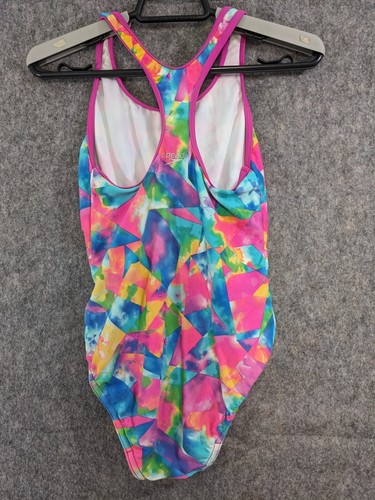 Speedo Swimsuit Girls 12 One Piece Multicolor Mallet Racerback Pink Trim - Picture 5 of 11