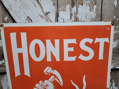 VINTAGE HONEST SCRAP PORCELAIN SIGN OLD 36
