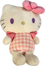 Sanrio Hello Kitty Plush 9 Pink Plaid Gingham Stuffed Animal Bow