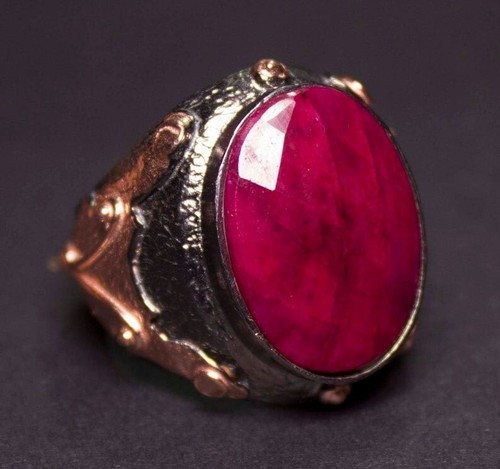 Solid 925 Sterling Silver Natural Ruby Corundum Cut Gemstone Signet Men's Ring - Picture 6 of 10