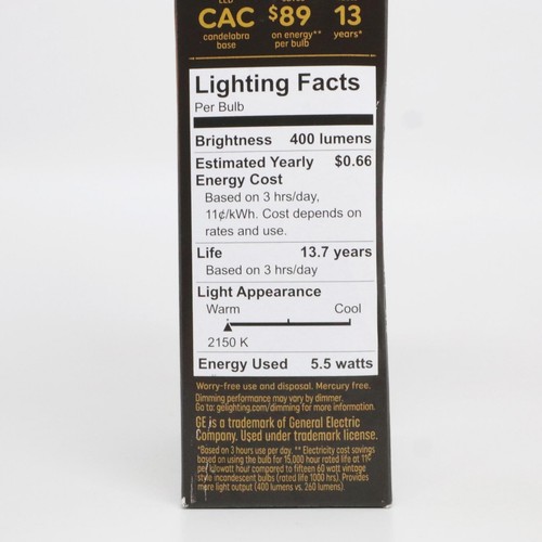 GE LED Vintage Style Amber Glass Warm Candle Light 5.5W (60W EQ) Candelabra 2pk - Picture 2 of 3