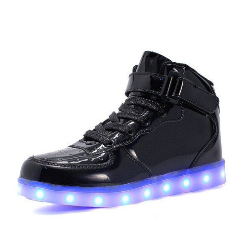 Trainers Sneakers High Top USB Light Up Kids Boys Flat Luminous Unisex Shoes LED - Picture 10 of 32