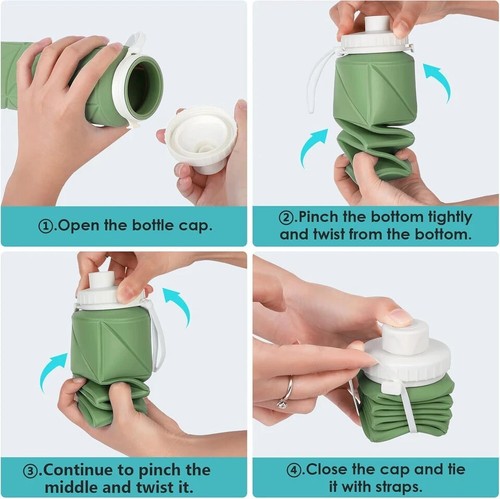 Collapsible Silicone Travel Folding Water Bottle Leakproof Flexible BPA Free Por - Picture 3 of 6