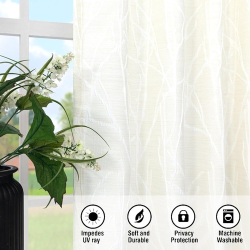 84" Leinen Struktur Vorhänge 2 Paneele Grau Weiß Baum Zweig Halb Verdunkelung Farmho - Bild 56 von 80