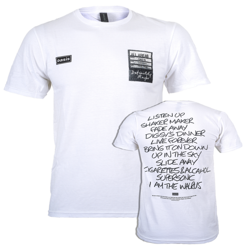 Camiseta Oficial Oasis Definitely Maybe AAA Setlist Reunion Tour 2025 Nueva Blanca - Imagen 1 de 11