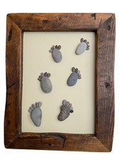 Hand made unique feet stone artwork in rustic reclaimed jacobine wood frame