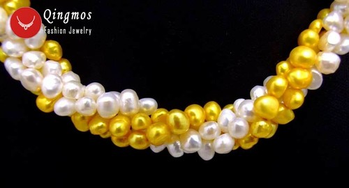 6mm Baroque White Yellow Pearl Necklace 2 Strand 40" Combination 18" Set Jewelry - Picture 3 of 6