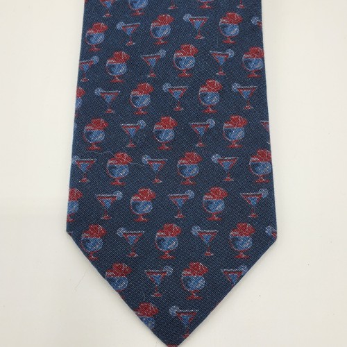 Barney's New York Men's Neck Slim Tie Blue Cocktail100% Cotton Designer Skinny - Picture 2 of 5