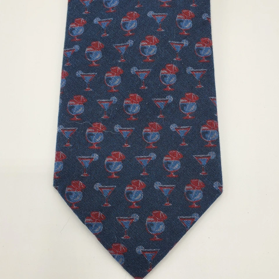 Barney's New York Men's Neck Slim Tie Blue Cocktail100% Cotton Designer Skinny Foto 2 de 4
