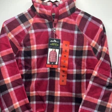 Women's Size Medium Eddie Bauer Fleece 1/4 Zip Pullover Dark Berry Plaid