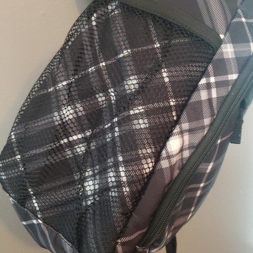 Thirty One Sling Bag Crosshatch Grey & Black Plaid Travel Hiking Backpack NWOT - Picture 8 of 11