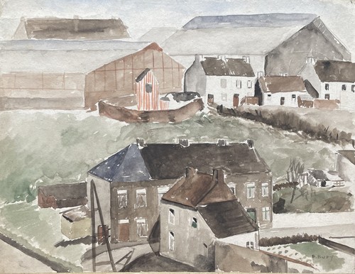 Original Pol Bury Signed Village View Watercolor - Picture 2 of 8