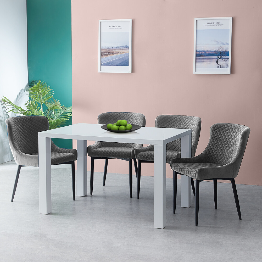 Wood White High Gloss Dining Table Dining Room Rectangular 4 6 Seats Kitchen