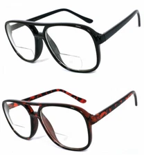 Reading Glasses Bifocal 70-80's IT Style LARGE MAN Bold Black or Tortoise Frame