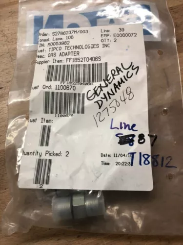 EATON AEROQUIP FF1852T0406S Hose Adapter,1/4",ORS,3/8",ORB-NEW LOT OF 2