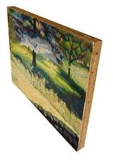 90s Wood Painting Park Landscape Art Tree Nature French Country Home Decor Green