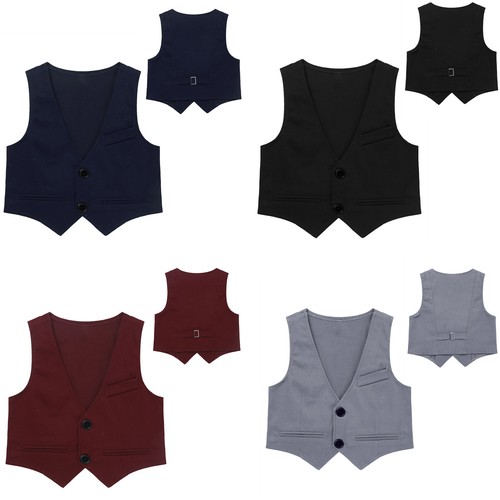 Kids Boy's Vest Wedding Waistcoats Birthday Top Gentleman Blouse Performance - Picture 3 of 22