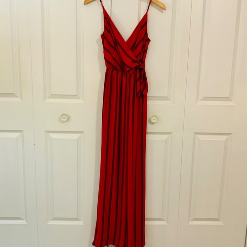 Express Orange Pink Purple Striped Sleeveless V Neck Side Tie Jumpsuit XS - Picture 3 of 12