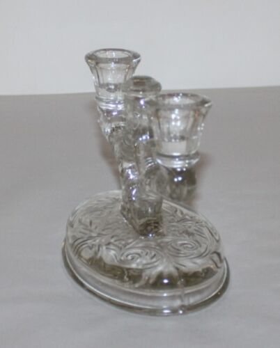 Vintage Art Nouveau Clear Glass 2 Candelabra Candle Holder 5-1/4" Tall /#CA4 - Picture 3 of 8
