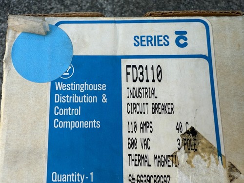CUTLER Westinghouse 110 AMP 110A 3 POLE 600 VAC 65 kA FD3110 Circuit Breaker - Picture 3 of 3