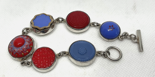 Simon Sebbag Vintage Bezel Set Glass Button Bracelet Sterling Silver 7" - Picture 5 of 6