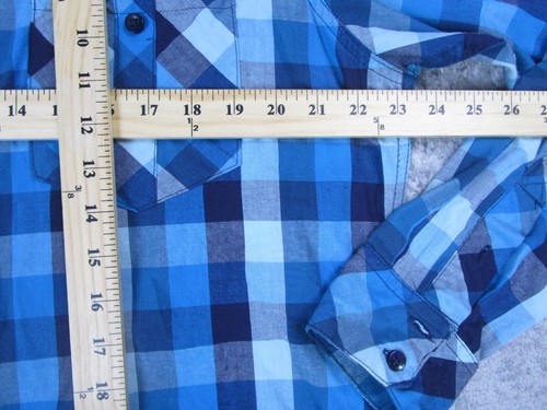 Burnside Shirt Mens XL Dress Blue Buffulo Checks Long Sleeve Double Chest Pocket - Picture 7 of 9