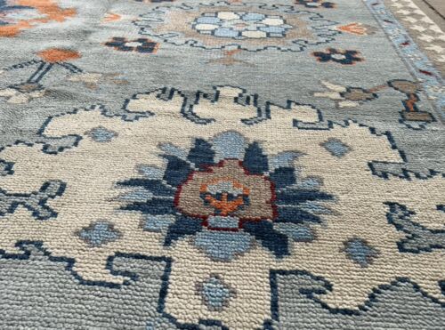 Unique9x12ft Orange Blue Turkish Oushak Transitional hand knotted wool area rug - Picture 5 of 12