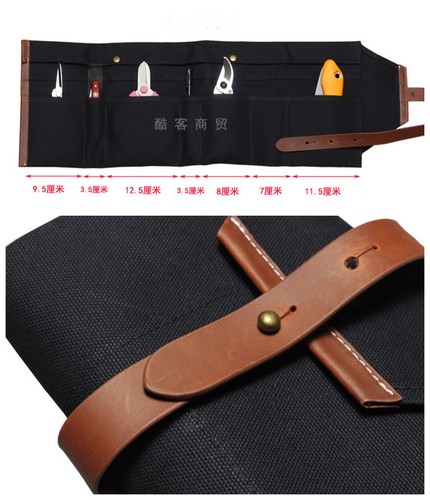 Japanese Bonsai Tools Roll Bag Canvas Leather Bonsai Tool Kit Set Storage Case - Picture 6 of 6