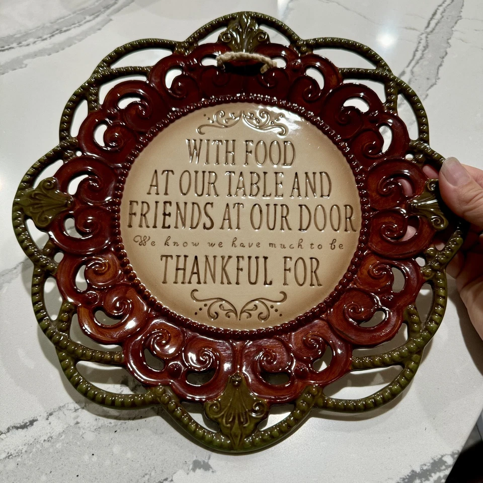 PLATO DE PARED DECORATIVO AMSCAN “Gracias por la comida de amigos” granja granate verde Foto 4 de 4