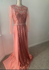 Formal SHEER Embroidery sequin Long Evening Gown prom dress