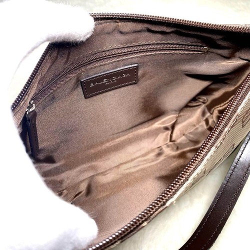 Authentic BALENCIAGA BB Logo Pattern Hand Pouch Bag Canvas Leather Shoulder Bag - Picture 6 of 11