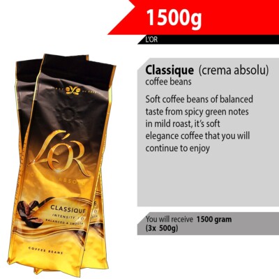 1500g  Douwe Egberts & L'OR coffee beans, Aroma red, Decaf, Espresso, Mocca