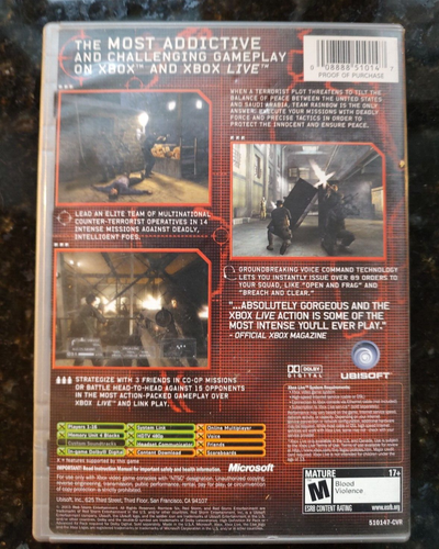Original Microsoft XBox Tom Clancy's Rainbow Six 3 Video Game Rated M - Imagen 3 de 7