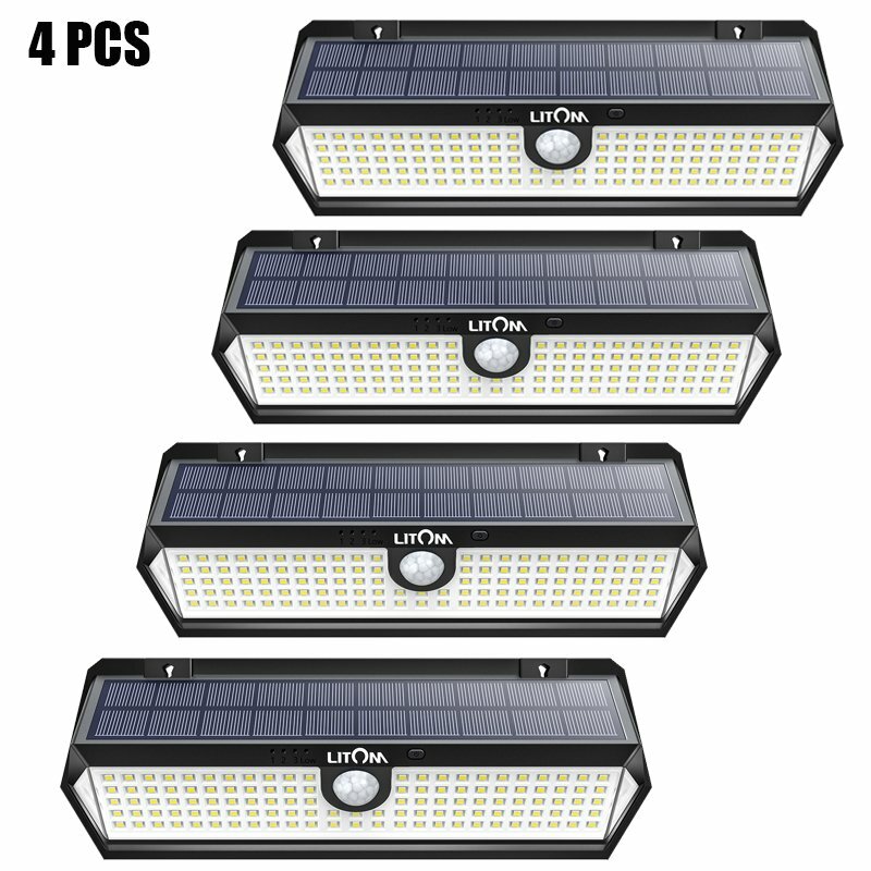 2 PCS LITOM 300 LED Solar Wall Lights Motion Sensor Security Outdoor Garden Lamp
