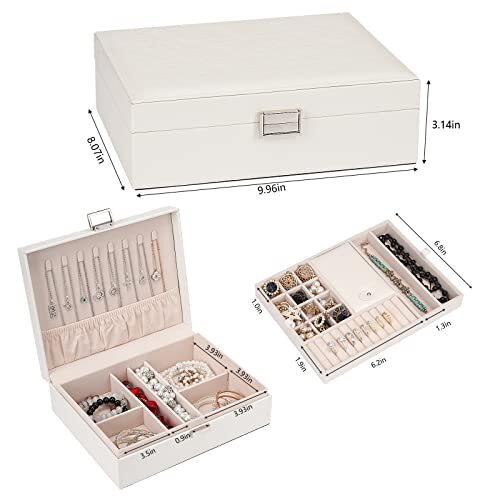 Jewelry Organizer Box for Girls Women Travel Jewelry Case Double Layer White - Bild 2 von 7