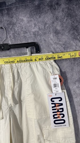 YMI Cargo Pants Beige NEW Womens Wide Leg Size Large Cotton Blend Tie Ankles - Picture 9 of 13