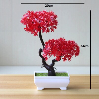Bonsai Plastic Tree Artificial Fake Red Tree With Two Tops Tree Desk  Decoration