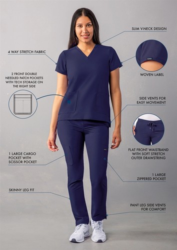 Adar Addition Scrub Set For Women - V-Neck Scrub Top & Skinny Cargo Scrub Pants - Picture 45 of 161