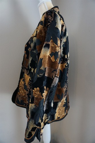 Coldwater Creek Floral Leaf Reversible Jacket Black Brown Gold Size PM - Picture 7 of 11