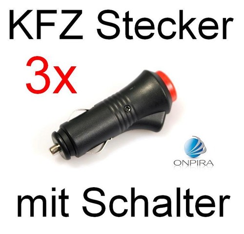 3x KFZ Stecker mit Schalter Zigarettenanzünder Auto 12V 24V Sicherung