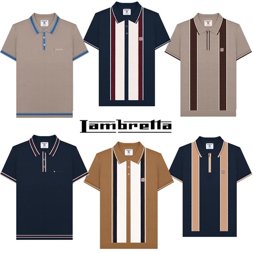 Hommes Lambretta Polo Tricoté Manche Courte 1/4 Zip & Bouton Coton Rayé - Imagen 43 de 43