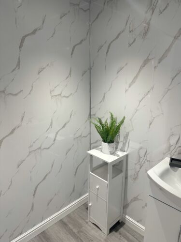 Grey Bathroom Cladding 8mm White Ceiling Panels Tile Effect PVC Shower Wet Wall - Picture 73 of 114