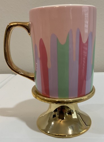 8 Oak Lane Pastel Gold Trim Birthday Pedestal “Make A Wish” Coffee Tea Cup Mug - Picture 4 of 9