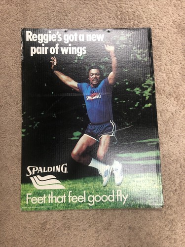 Letrero de tienda de cartón vintage 1979 Reggie Jackson, zapatos Spalding