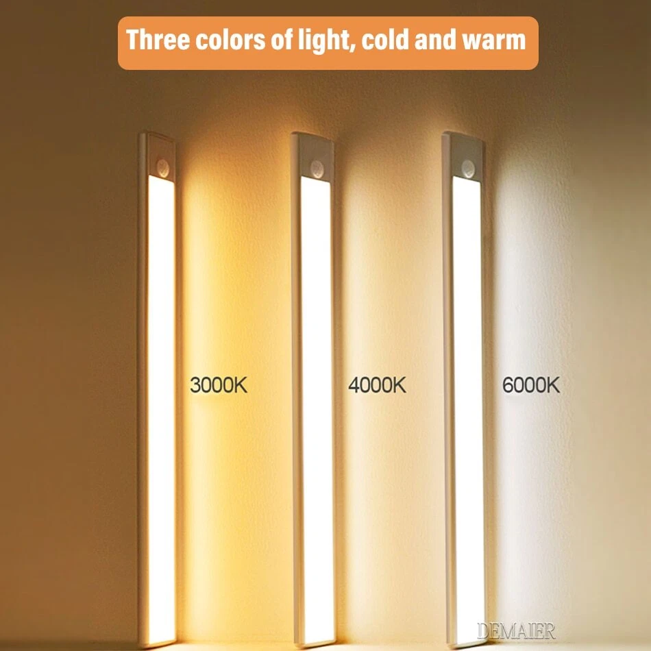 Wireless LED PIR Motion Sensor Light Strip Cabinet Closet Lamp USB Rechargeable~ - Image 4 of 4