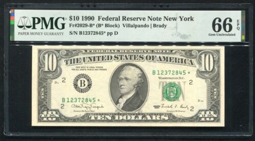 FR. 2029-B* 1990 $ 10 *STERN* FEDERAL RESERVE NOTE NEW YORK, NY PMG EDELSTEIN UNC-66EPQ