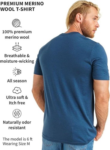 Merino.Tech 100% Merino Wool Lightweight Base Layer Undershirt - Blue - Large - Picture 2 of 3