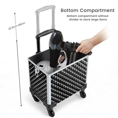 Rolling Makeup Case Professional Cosmetic Train Case Beauty Trolley 3 in 1 Box - Picture 9 of 23